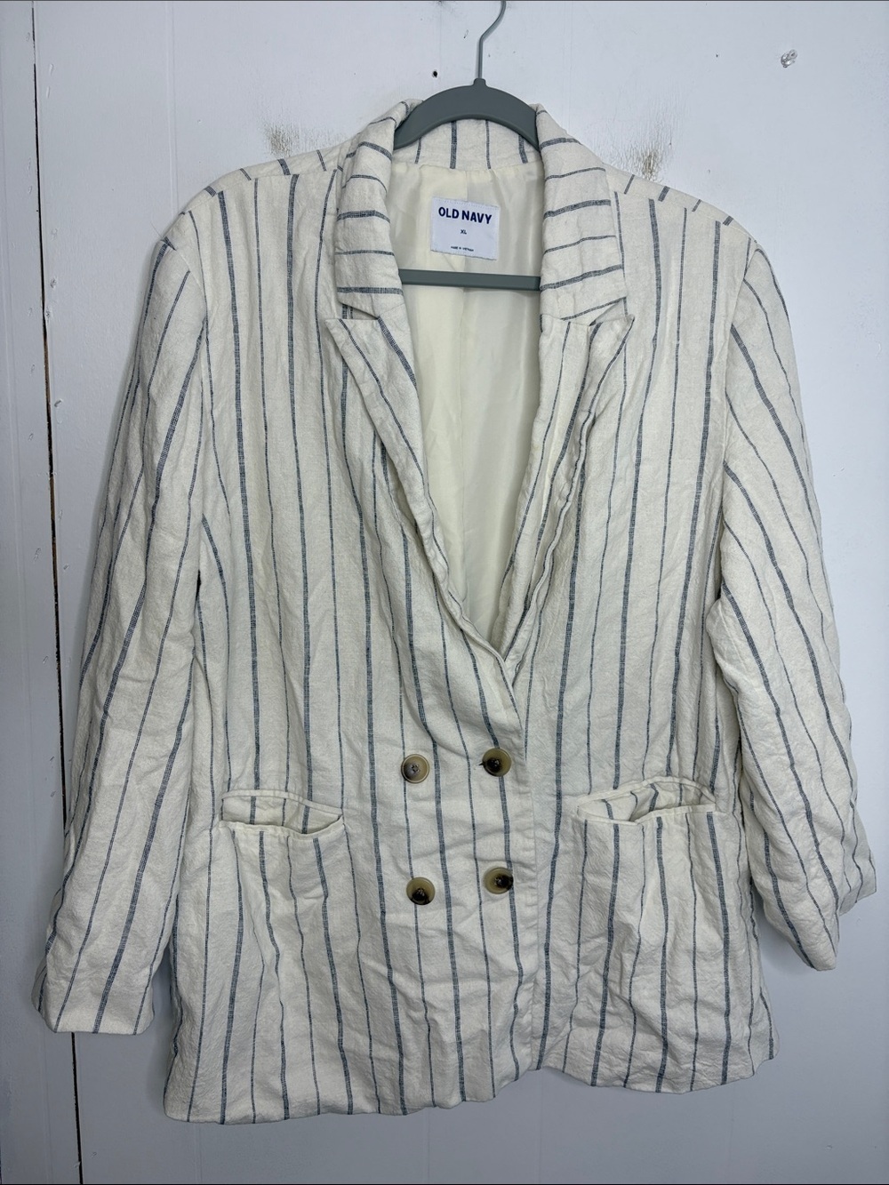 Old Navy Blazer Womens Extra Large Linen Blend Double Breasted Coastal Office